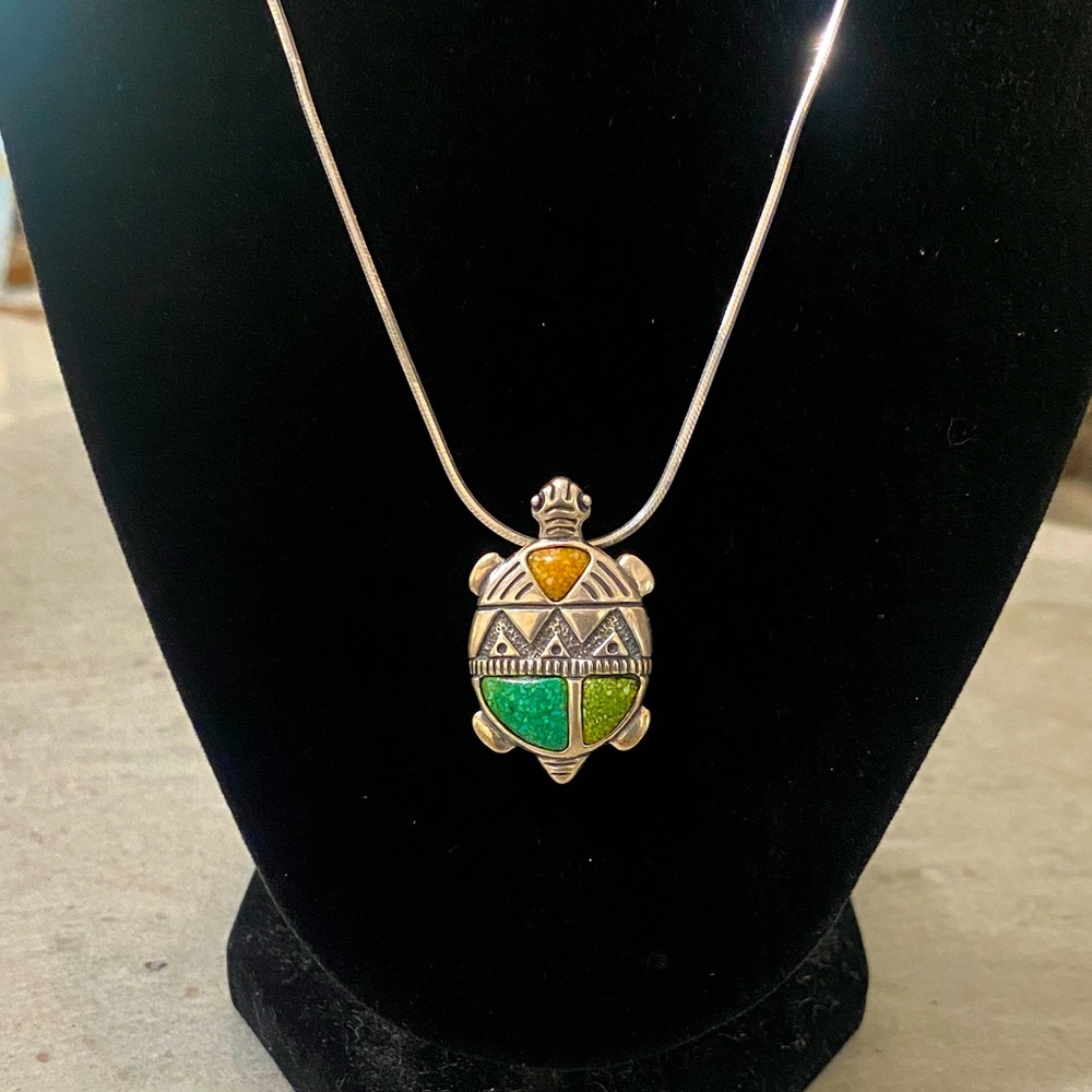 Carolyn Pollack Sterling silver w/ gem stone pendant/brooch & 925 italy chain - Picture 1 of 11
